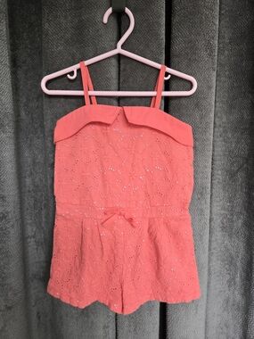 Savannah Coral Eyelet One-Piece Romper